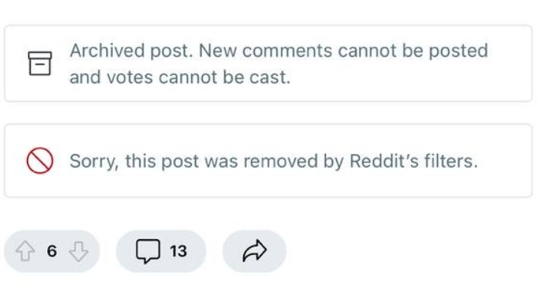 Reddit notice: post removed by Reddit's filters