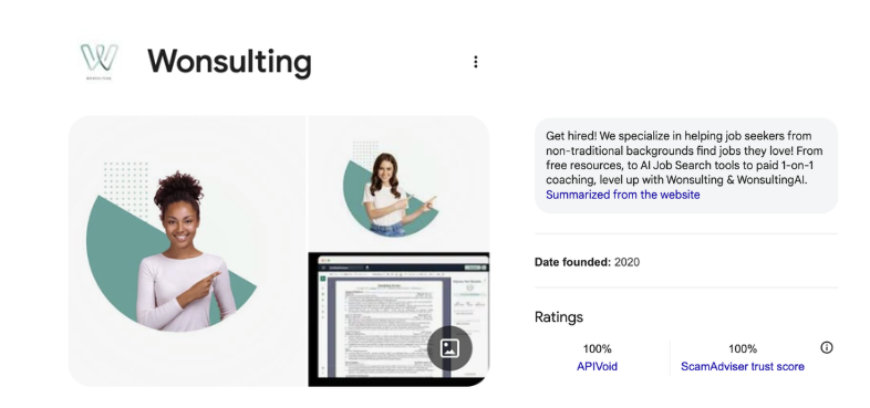 Wonsulting profile across search results